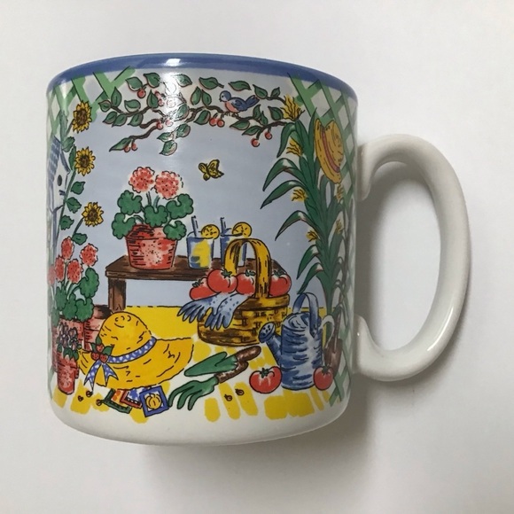 Gardening Shed Coffee Mug Tea Cup Wrap Graphic Floral Desk 1996 Vintage Korea - Picture 2 of 11